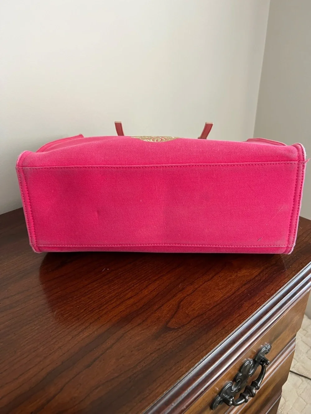 Spartina 449 Pink Pineapple Canvas Tote with Neutral Straps and Matching Wallet